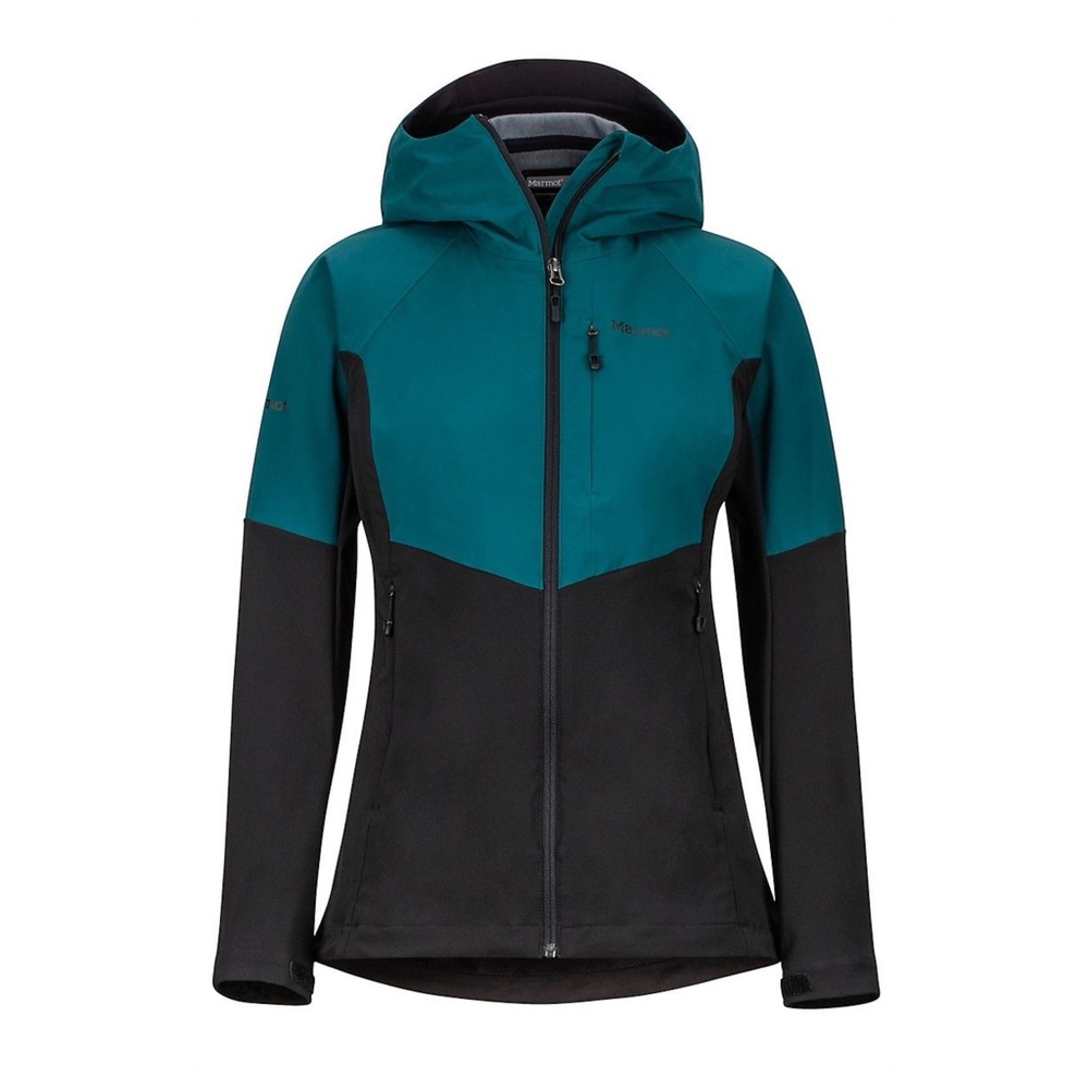 Marmot ROM Windstopper Gore-Tex Soft Shell Jacket Hooded Black/Teal Women's S